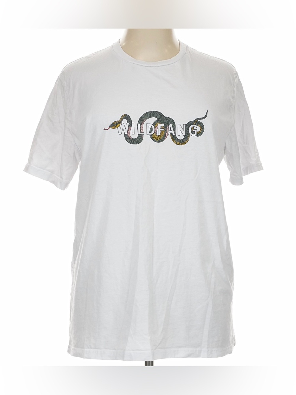 Wildfang White Tee with Green and Yellow Snake Graphic